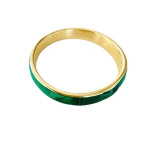 Vintage Malachite Inlaid Brass Bangle Bracelet